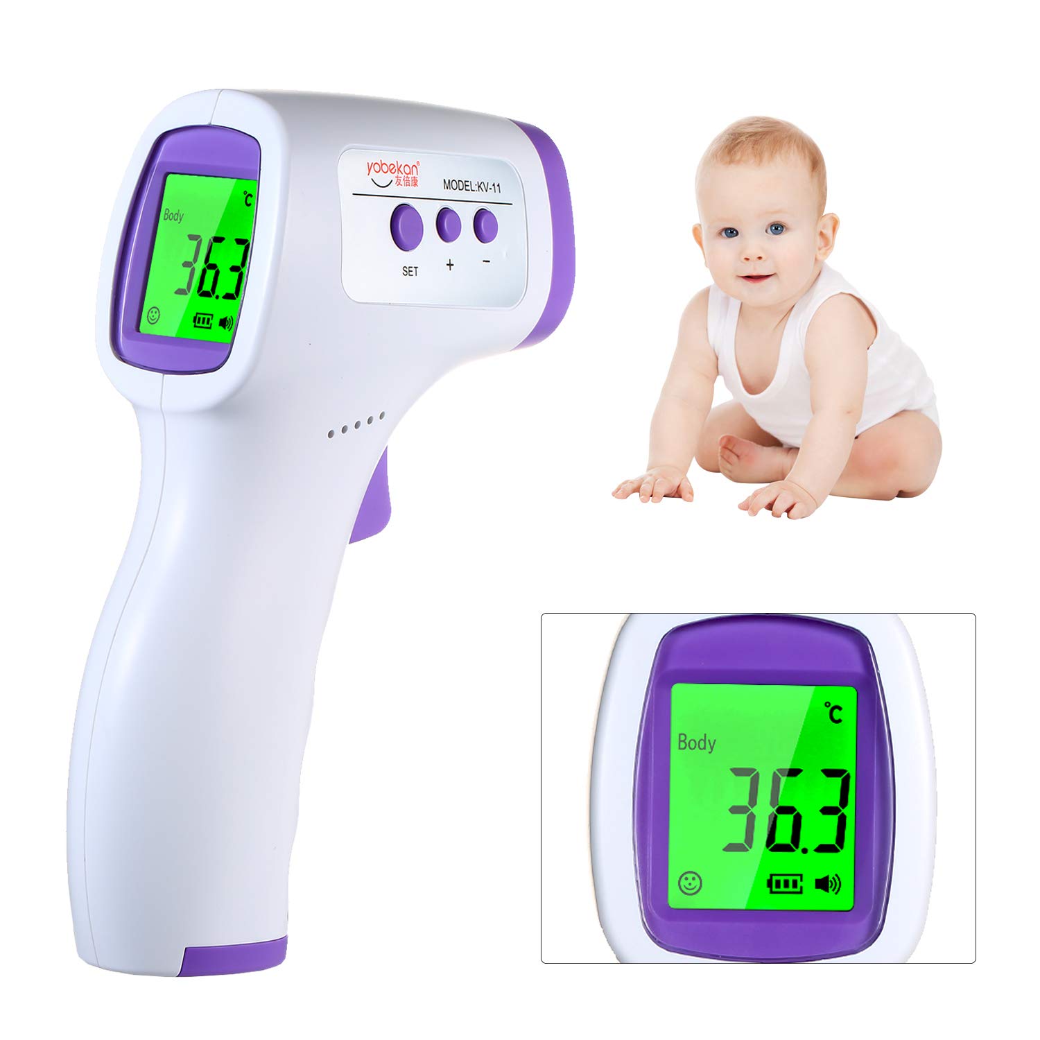 Decdeal Digital Infrared Forehead Thermometer LCD IR Thermometer Handheld Non-Contact IR Temperature Meter with Fever Alarm for Children Adults Dual Mode 3-Color Backlight 32-Group Data Storage