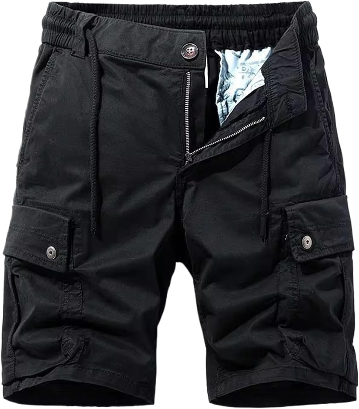 Summer Men Cargo Cotton Shorts Pants Mens Elastic Waist Casual Solid Jogger Multi Pocket Shorts Male