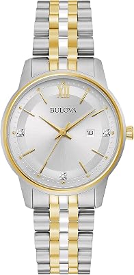 Bulova Ladies' Classic Diamond Two-Tone Gold Stainless Steel 3-Hand Calendar Date Quartz Watch