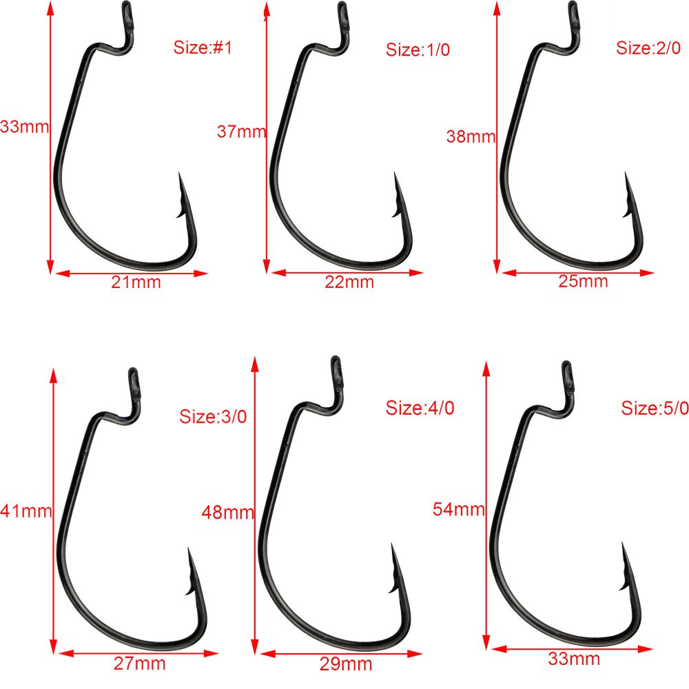 50pcs Fishing Hooks for Bass Fishing Offset Worm Hooks High Carbon Steel Circle Fishing Hooks for Soft Plastic Baits Jig Fish Hooks: #1 5/0 (2/0)