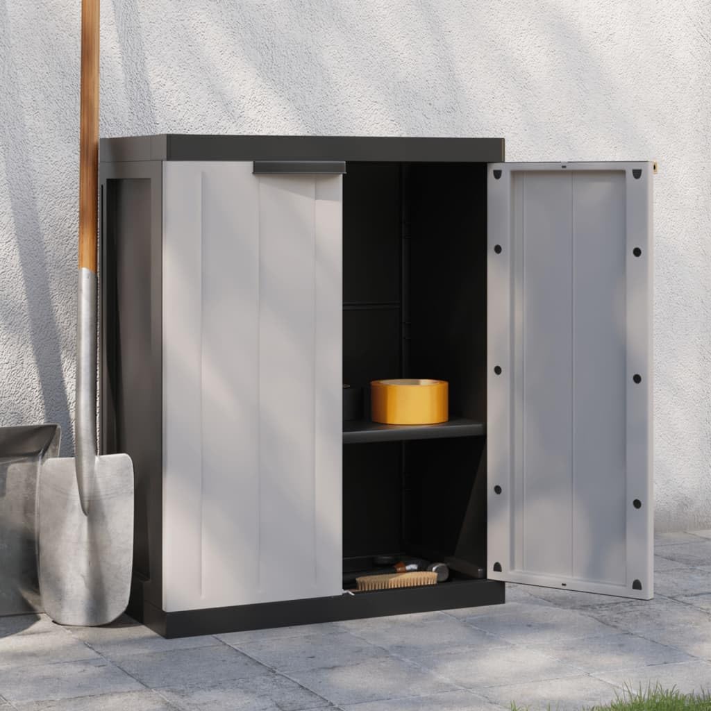 ZEYUAN Gartenschrank Grau und Schwarz 65x37x85 cm PP, Geräteschuppen, Gerätehaus, Wetterfest, Outdoor Schrank, Gartenhausschränke, Terrassenschrank - 364199