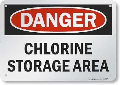 SmartSign 7 x 10 inch â€œDanger - Chlorine Storage Areaâ€ OSHA Sign, Digital Printing, 55 mil HDPE Plastic, Red, Black and White