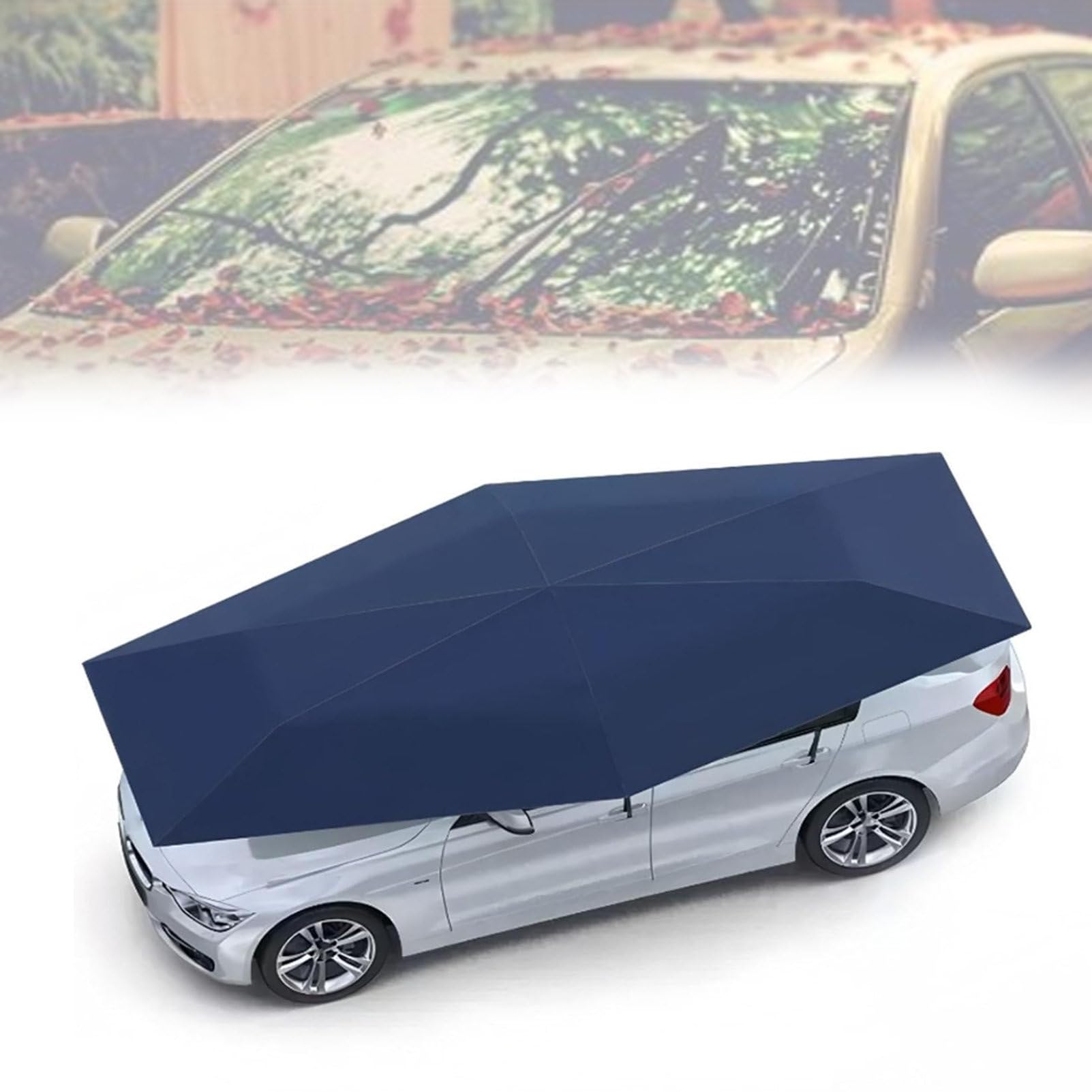 Pvxa Fully Automatic Car Umbrella with Remote Control, Car Tent Portable Protection Carport, Folded Cars Sun Shade Movable Canopy, with Remote Control, for Outdoor Use Blue-5.2M