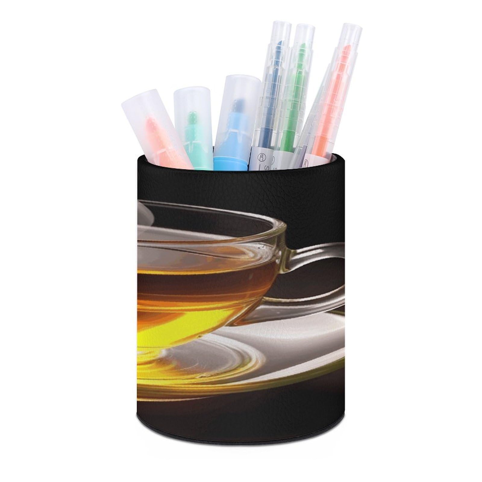 MUSM Cup of Tea Pen Holder Large Capacity Pen Holder Modern PU Pencil Holders Durable Waterproof Pens Cup for Home Office Desktop Organizer