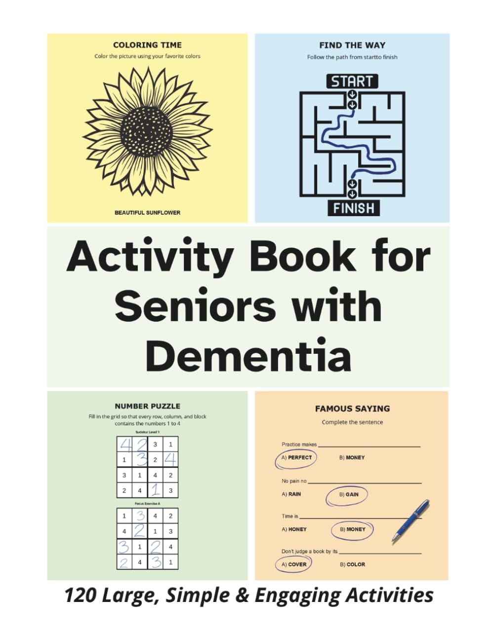 Activity Book for Seniors with Dementia Large Print Simple Puzzles, Easy Brain Activities and Calm Engagement for Memory Support: Large Print Simple ... Memory, Focus, and Everyday Engagement