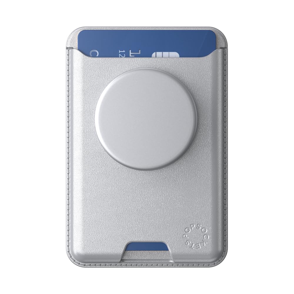PopSockets: PopWallet per MagSafe - Con presa - Include anello adattatore per MagSafe - Sottile portacarte riposizionabile per smartphone e custodie - SoftGoods - Silver