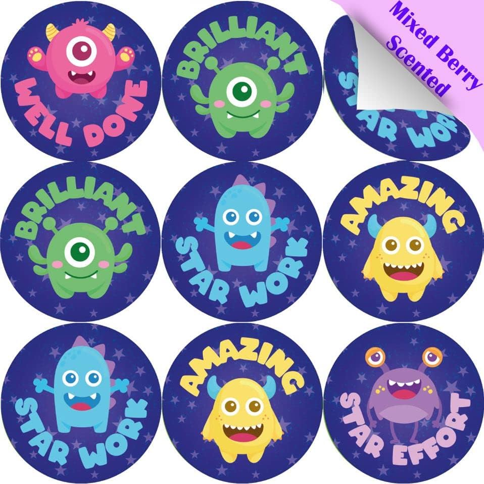 120 Mixed Berry Star Aliens 30mm Scented Reward Stickers for Teachers, Parents and Party Bags