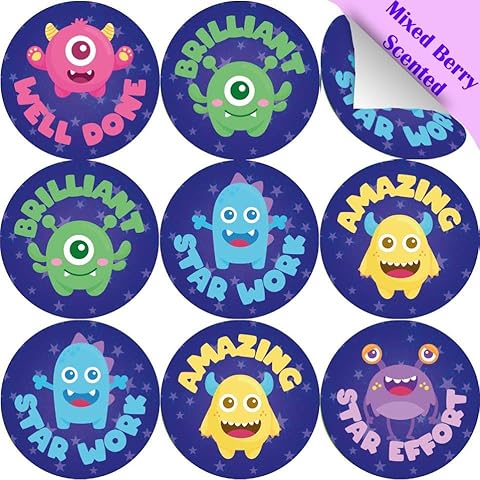 120 Mixed Berry Star Aliens 30mm Scented Reward Stickers for Teachers, Parents and Party Bags Cover