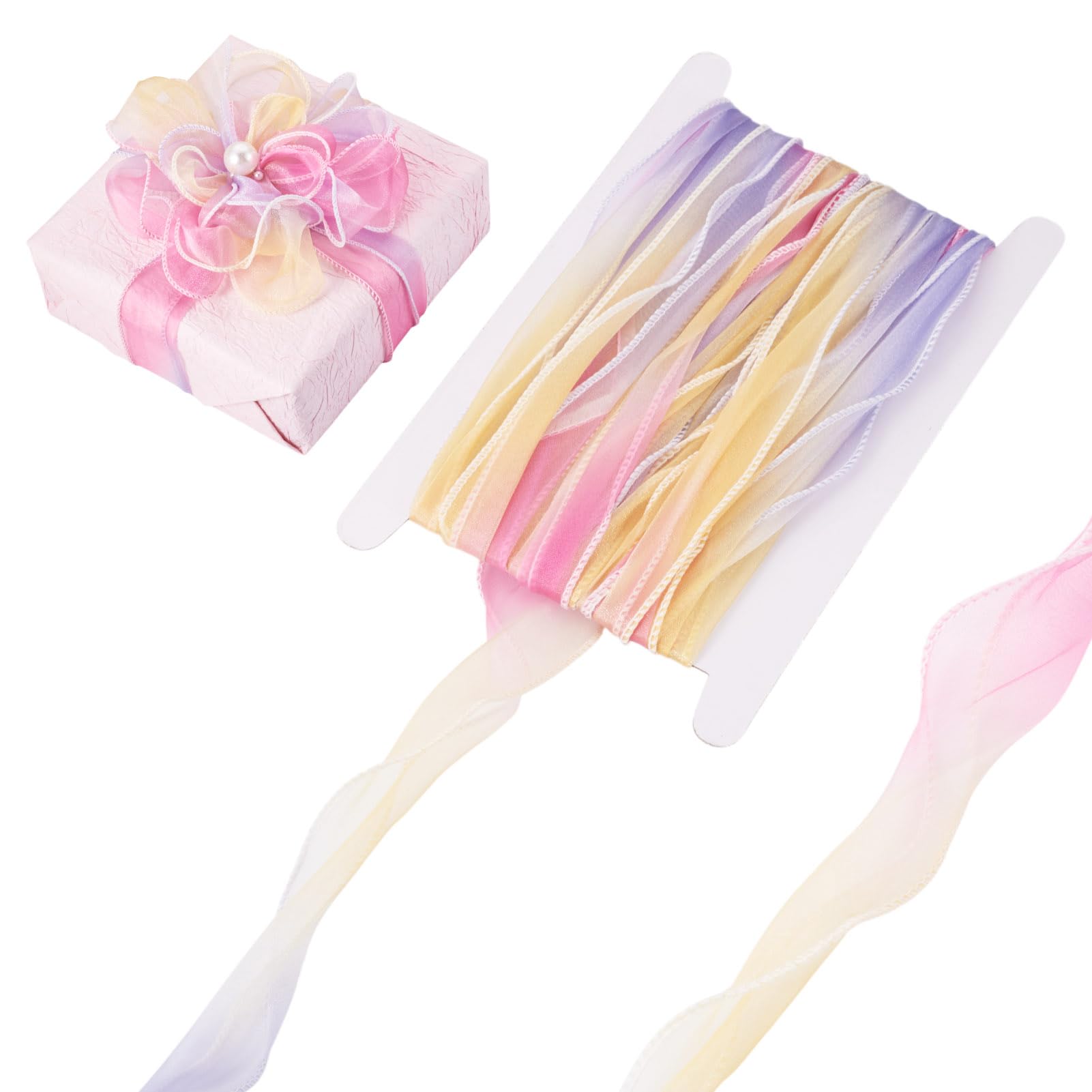 Ruban organza irisé rose 5.5cm décoration mariage et emballage cadeau arc-en-ciel