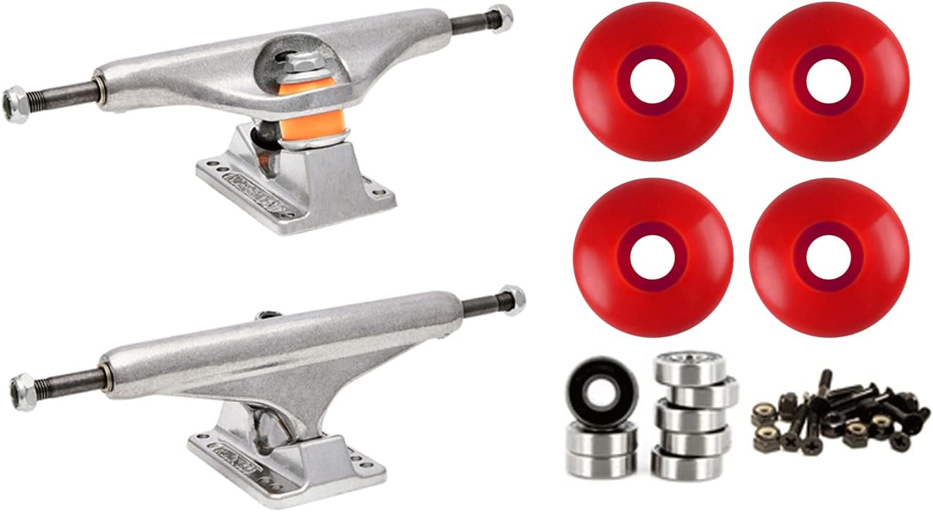 Independent 159 (8.75") Skateboard Trucks 56mm Red Wheels and Bearings Combo Package