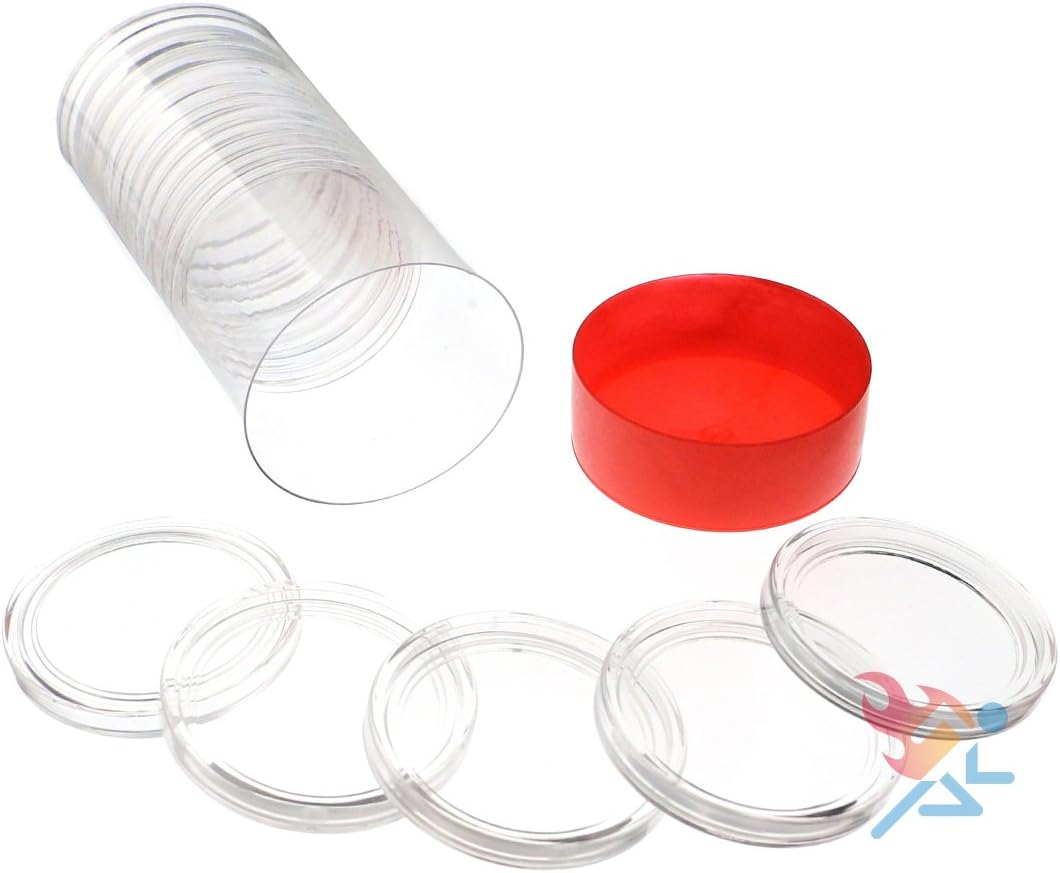 Capsule Tube & 15 Air-Tite X1.75 Direct Fit Coin Capsules for Military Challenge Coins (Red Lid)