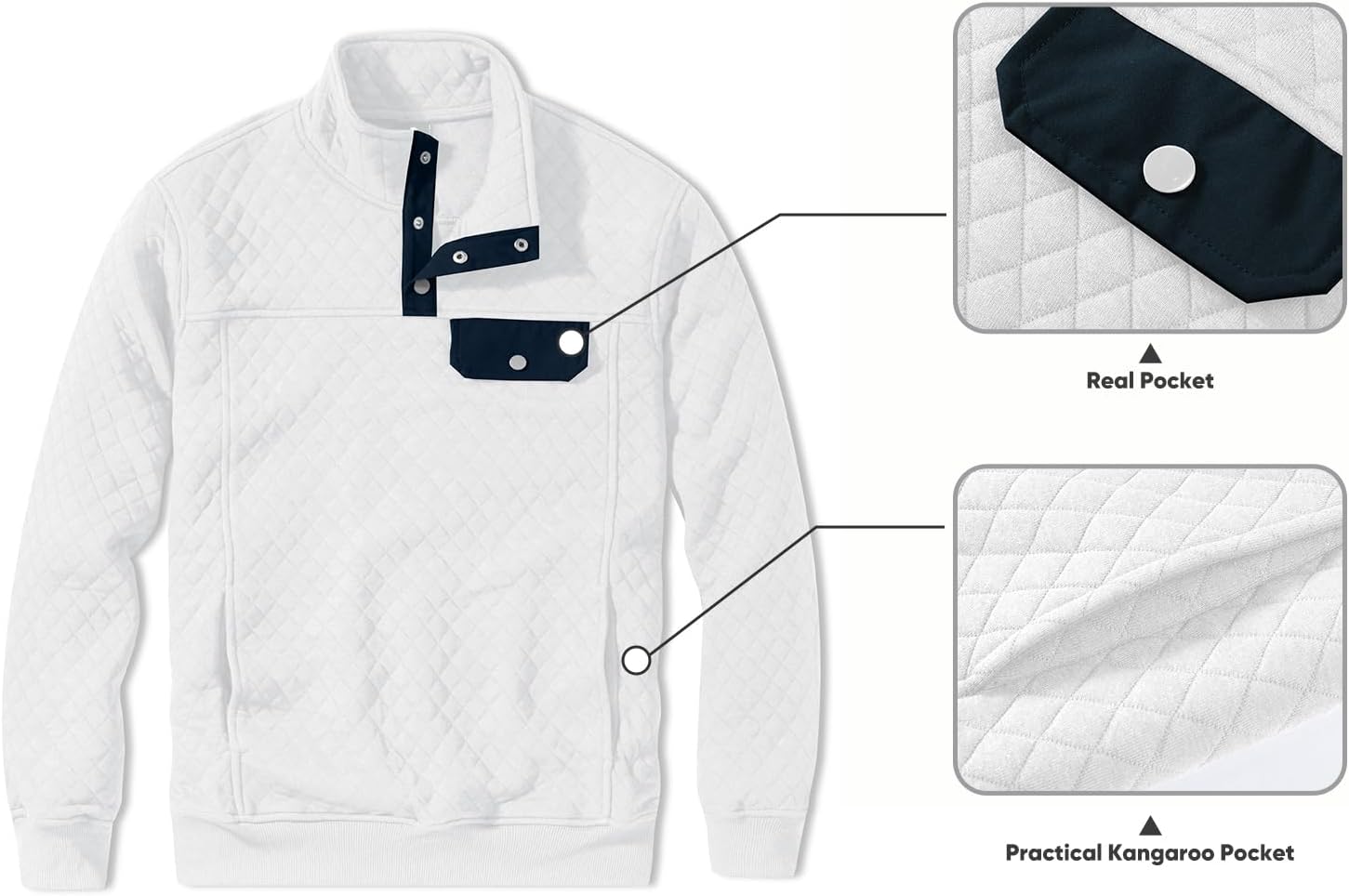 JMIERR Men's Quilted Sweatshirt Casual Long Sleeve Outdoor Stand Collar Button Pullover Sweatshirts - Image 5