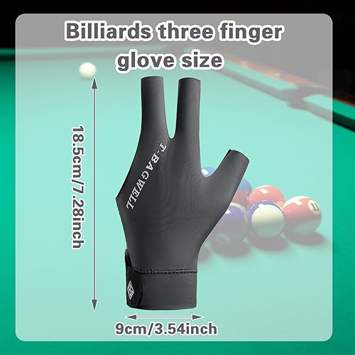 Miniatura 2 de Guantes de billar para piscina, mano izquierda y derecha, guantes universales de 3 dedos, guantes deportivos para mujeres y hombres, kit de juego de