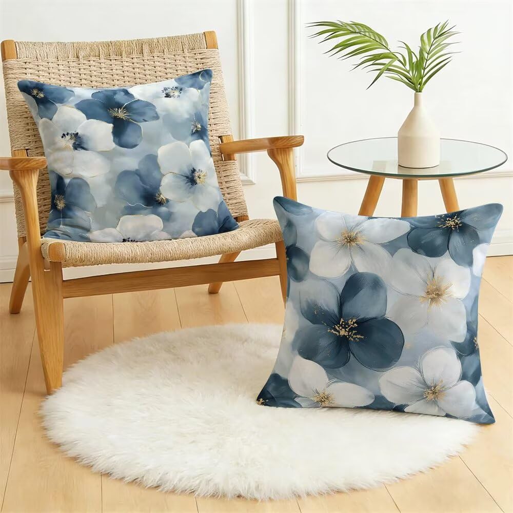 Federe Cuscini Divano 60x60 cm Federe Morbido Copricuscini Blu in Velluto, 2 Pezzi Copri Cuscini per Divano Primavera Quadrati Decorativi Federa Cuscino Fiore per Camera da Letto Soggiorno (IU83)