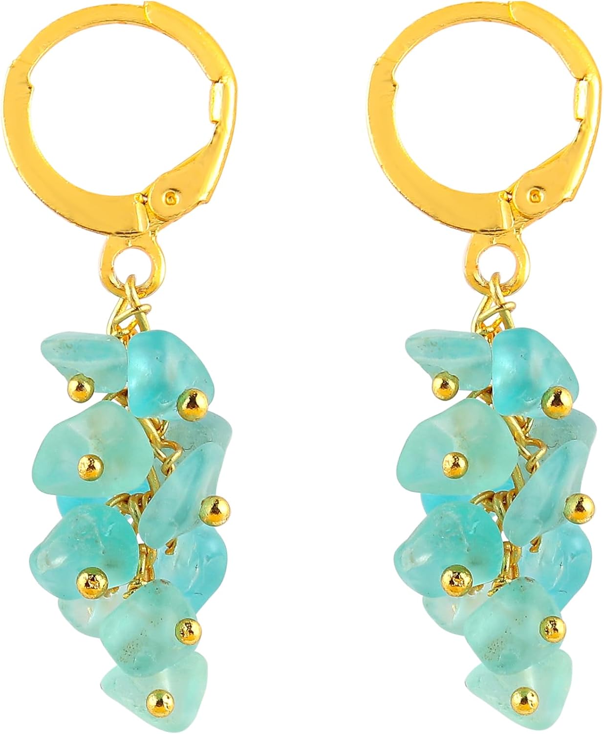 TGH Natural Blue Apatite Beads Hoop Earring Gemstone Chips Earrings for Women Gold Plated Handmade Jewelry Gift For Her Christmas Gift