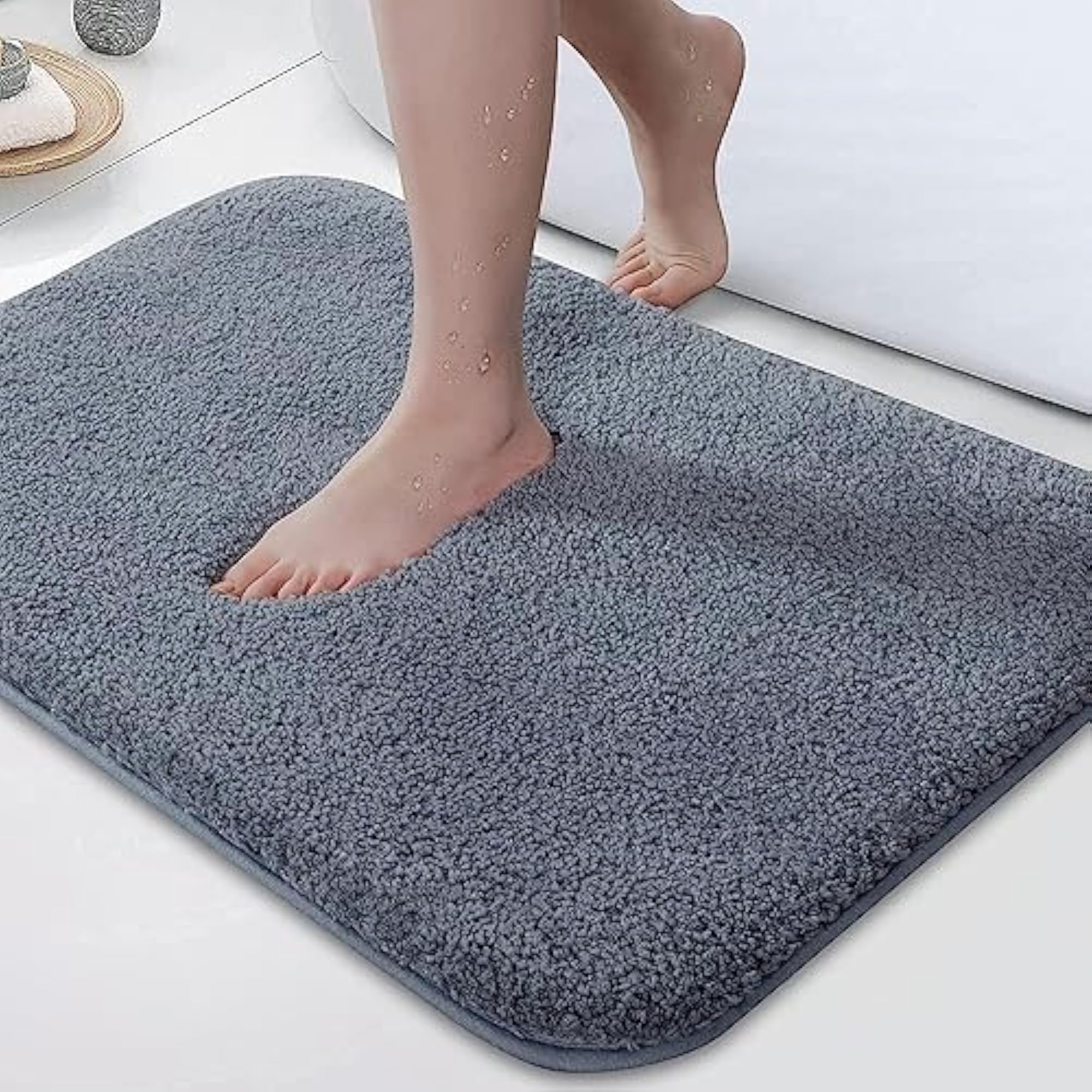 Plush Microfiber Non-Slip Shower Rug, Machine Washable