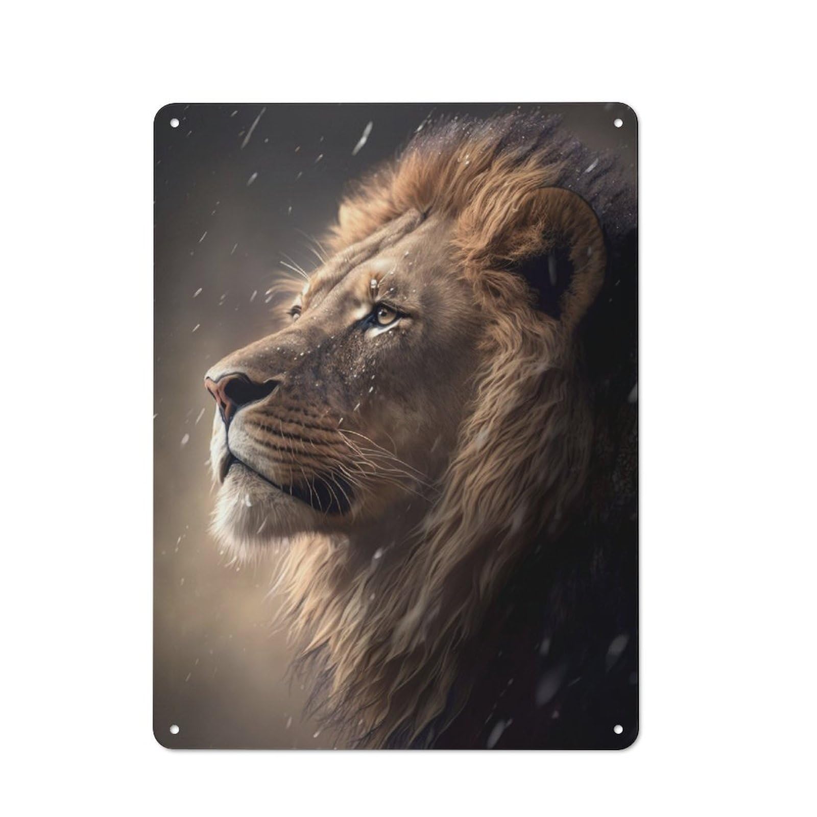 Junmoney Lion Portrait Rain Printed Metal Sign 40X30cm For Kitchen Or Home Bar, Housewarming Present For People Styling Kitchen And Home Bar