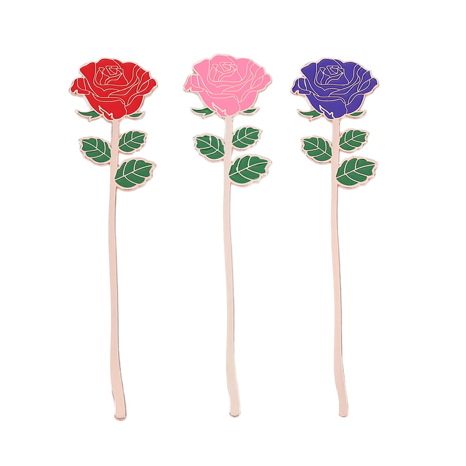 3 Piezas Marcapaginas de rosa de metal,Marcapaginas Originales,Marcapaginas Personalizado,Lindos y Duraderos Regalos para Amantes de los Libros (Rosa Rosa,Rosa Roja,Rosa Azul)