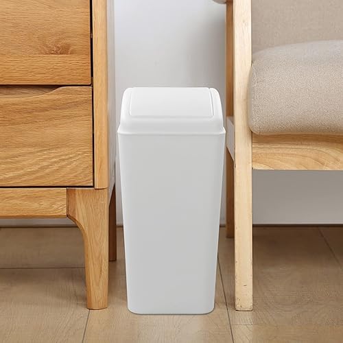 Miniatura 5 de Xowine Cubo de basura de plástico con tapa abatible de 4.2 galones, bote de basura pequeño con tapa abatible, color blanco