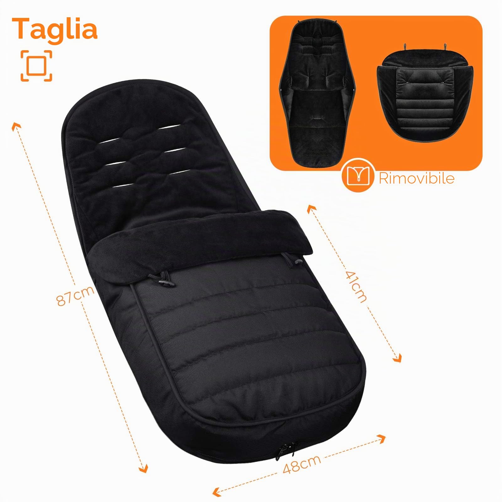 WD&CD Passeggino Coprigambe, Coprigambe Termico Universale per Passeggino, Impermeabile e Antivento, 2 in 1 Coprigambe Foderato in Vello di Corallo - Nero