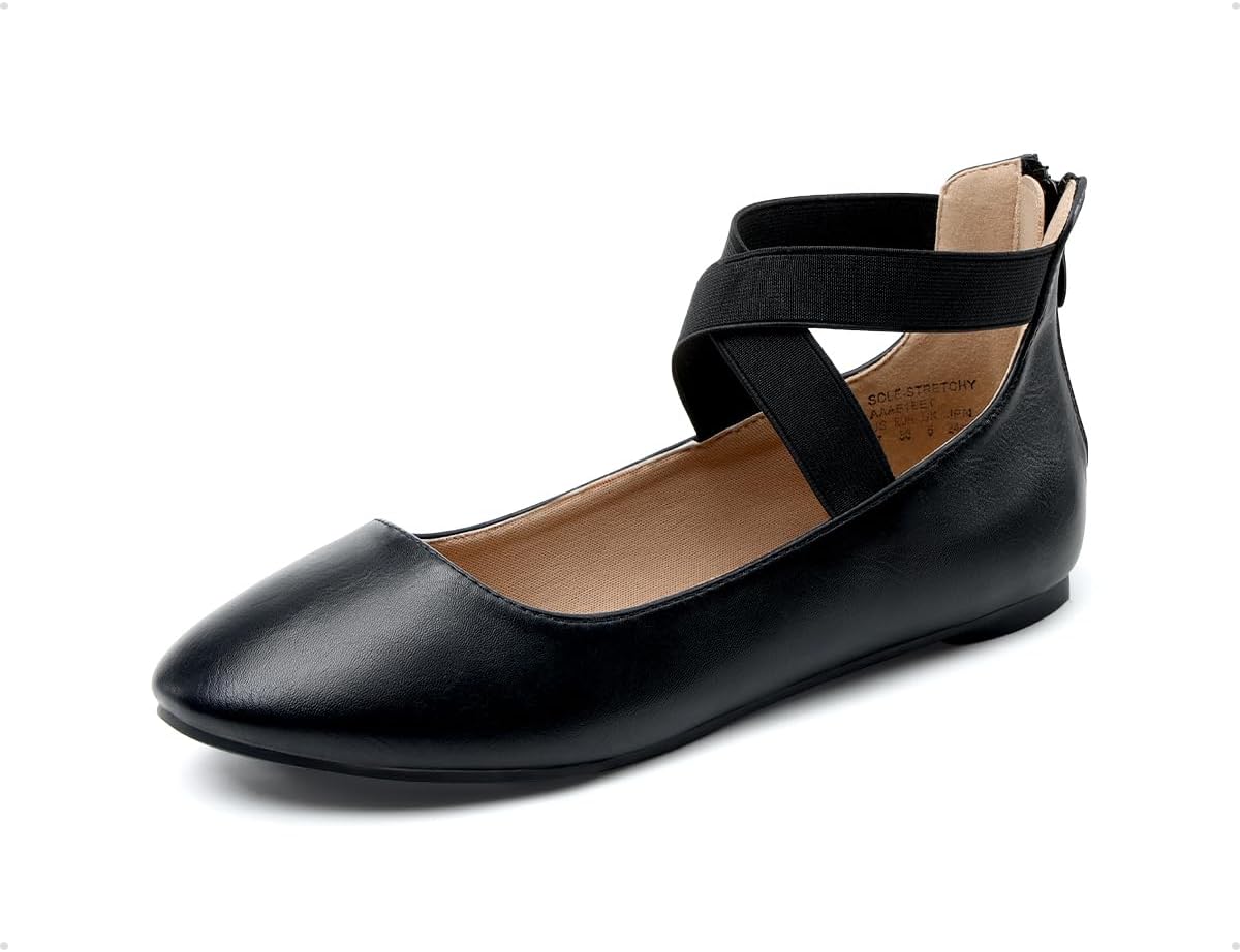 DREAM PAIRS Women's Comfortable Fashion Elastic Ankle Straps Flats Shoes
