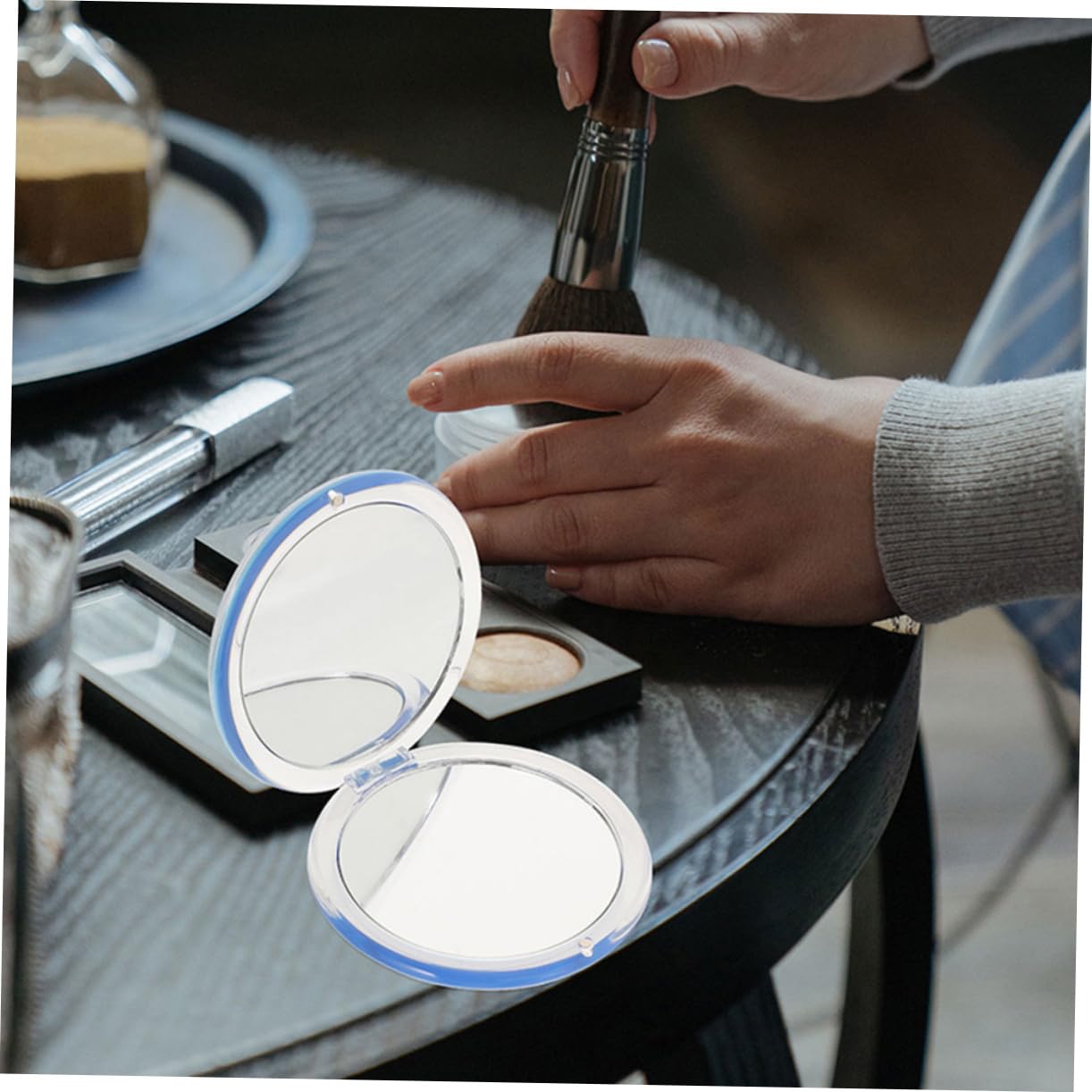 3 Stück Klappbarer Kosmetikspiegel Tragbarer Kompakter Handspiegel Faltbarer Make Up Spiegel für Unterwegs Vergrößerung Rundes Design für Schnelle Nachbesserungen