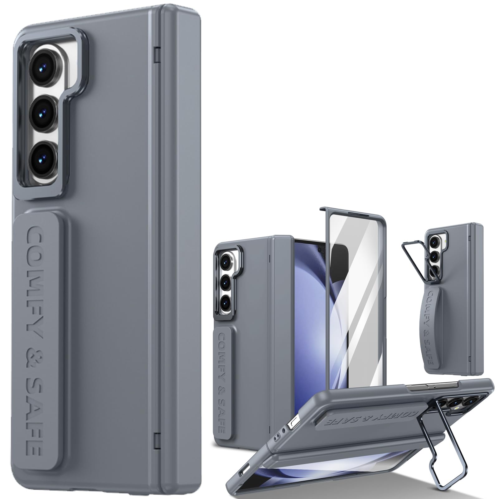 Coque Galaxy Z Fold 5 protection écran intégrée et étui bracelet gris - 8
