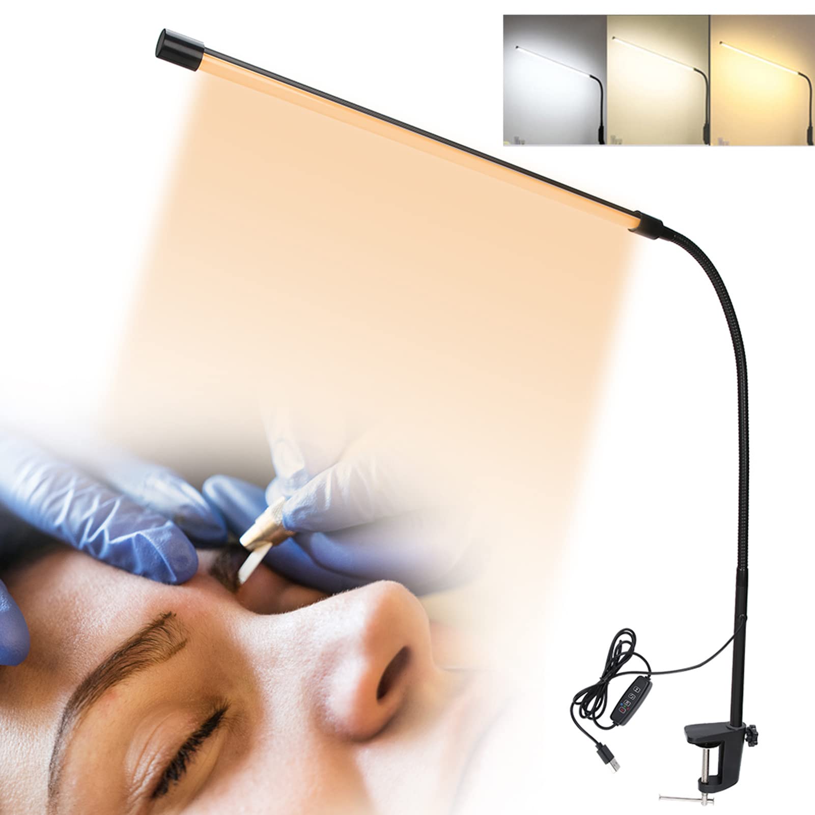 Lampada a Clip a LED Pieghevole a Braccio Lungo Lampada di Bellezza Lampada Per Unghie Lampada da Ricamo Lampada da Tavolo con Clip Lampada da Scrivania Colore Dimmerabile Regolabile