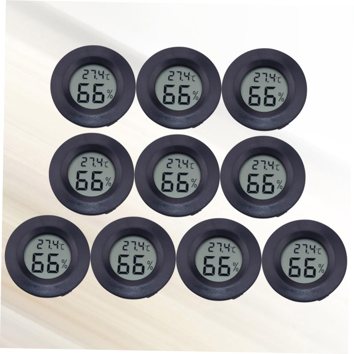 HANABASS Termometro Igrometro Digitale Rotondo per Rettili, in ABS e Acrilico, Compatto e Leggero, per Terrario e Uso Domestico, 10 Pezzi | Display Celsius, Uso Casa e Negozio Animali, Formato Incorporato, Nero