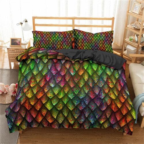Housse de couette 220x240 échelles colorées en microfibre douce avec 2 taies d'oreiller