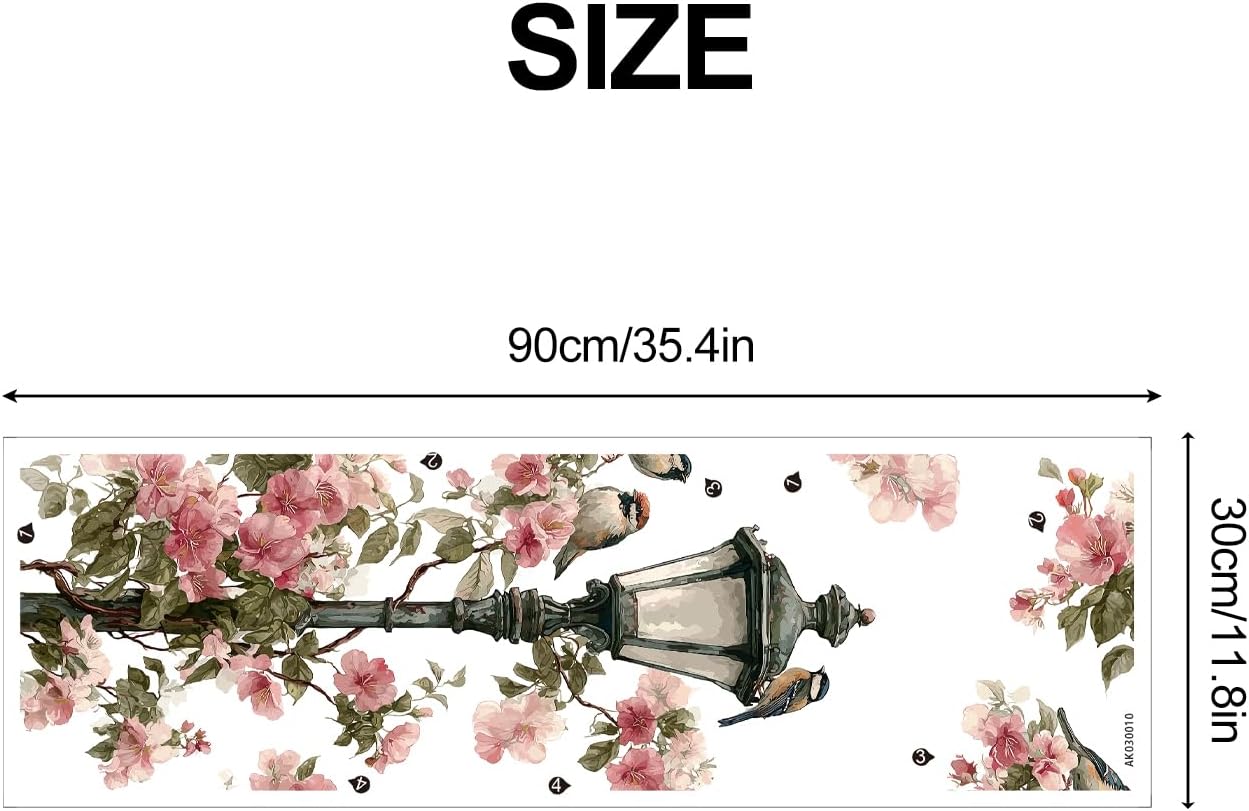 Floral Wall Decals Peel and Stick Vintage Stickers with Birds and Street Lamp, Removable Vinyl Botanical Wall Decor for Living Room Bedroom Hallway Entryway Window Spring Garden Wall Art