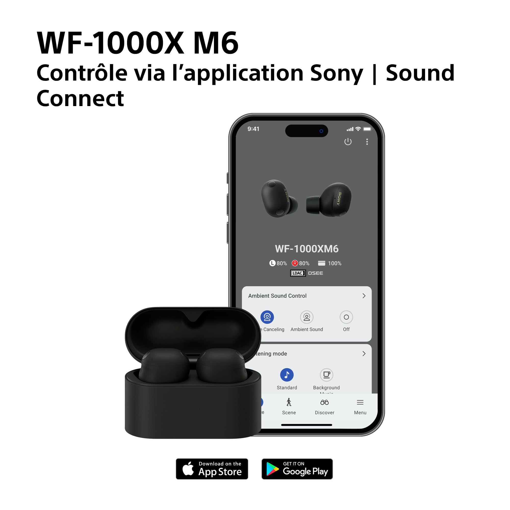 Sony WF-1000XM6 écouteurs sans Fil à réduction de Bruit, Bluetooth, Intra-Auriculaires, Son High res Signature, appels clairs, égaliseur 10 Bandes, Batterie 24heures, IPX4, iOS et Android - Noir