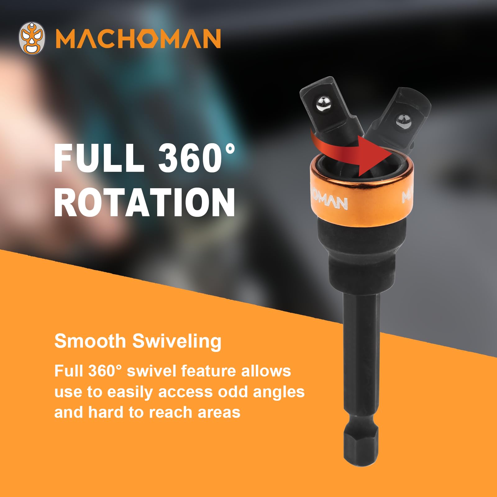 MACHOMAN EUJ201 Kardangelenk für Stecknuss 1/4 Zoll, Universalgelenk Adapter 360° für Bohrmaschine und Ratsche, aus Chrom-Molybdän-Stahl Cr-Mo mit Federkugel, für enge Stellen
