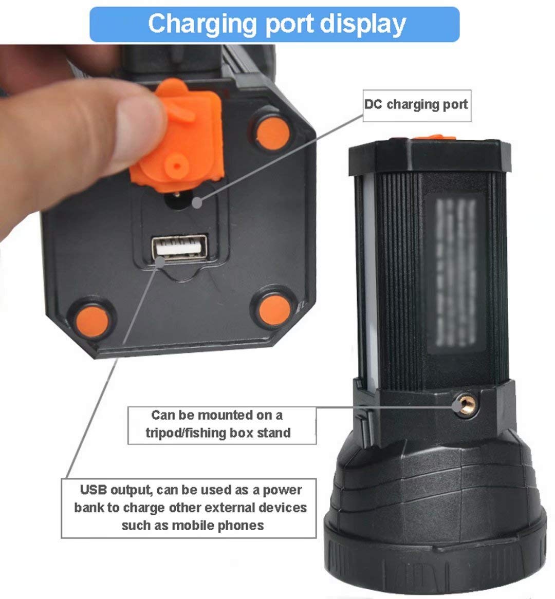 Torcia ricaricabile a LED 9000 mAh ad alta luminosità con luce laterale super luminosa per campeggio all'aperto escursionismo pesca, con tracolla