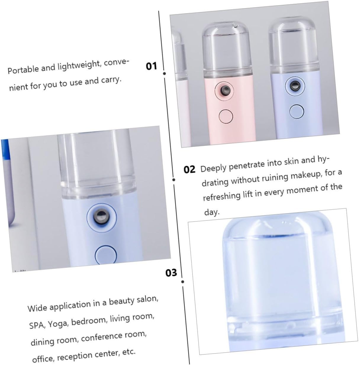 Portable USB Rechargeable Facial Steamer Beauty Sprayer Mist Hydrating Spray Humidifier for Moisturizing Wrinkle Reduction and Sensitive Skin Care