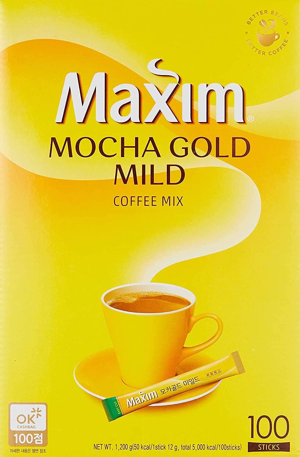 Maxim Mocha Gold Coffee Mix , Korean Instant Coffee , Refresh your Mood , Packed with Healthy Nutrition , Light & Smooth Drink- 100x12gram