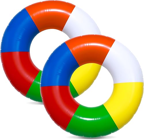2 unidades de flotadores inflables de natación de 35 pulgadas, anillos de natación a rayas de arco iris, flotadores de playa, piscina, anillos de