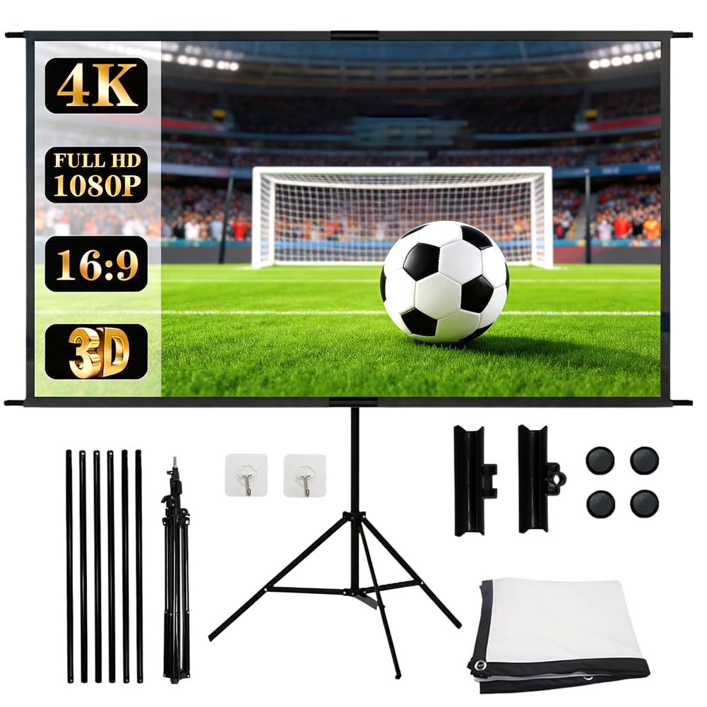 DASIAUTOEM Leinwand Beamer mit Stativ, 100 Zoll Projektionsleinwand 16: 9 HD, Tragbar Projektor Leinwand, 4K HD-Projektionsleinwand für Heimkino, Sportereignisse, Büro, Schule, Treffen