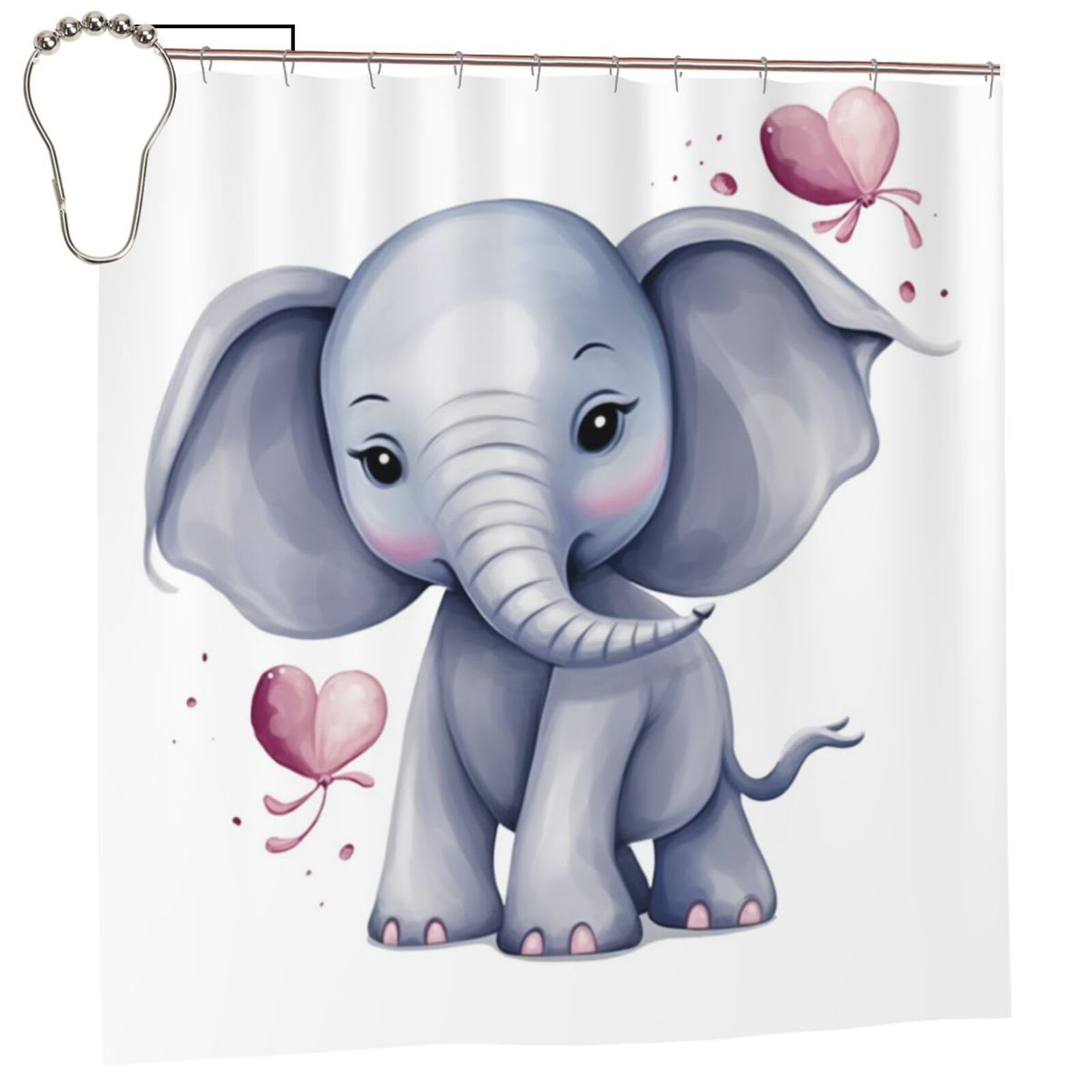 Rideau de douche imperméable lavable 182x182 cm résistant motif éléphant
