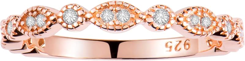 espere Milgrain Marquise & Round Cubic Zirconia Half Eternity Ring Stacking Infinity Wedding Band Sterling Silver 925 Size 3.5-10.5 3 Colors Available Half