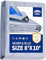 RAINDEWAY 8x10 ft Waterproof Tarp 5.5 Mil Thick, Silver/Blue Poly Cover with Reinforced Grommets - Multipurpose for Camping, Pools, Outdoor Protection