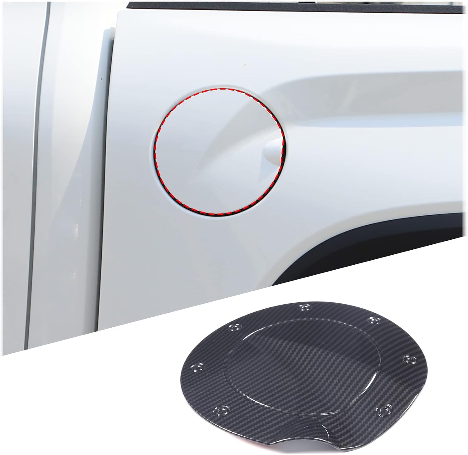 Gas Cap Cover Trim Fuel Tank Cover Decoration Kit Fit for Toyota Tundra 2022, Fuel Tank Cap Trim Cover, Fuel Tank Cover Gas Door Molding Trim (carbon fiber pattern)