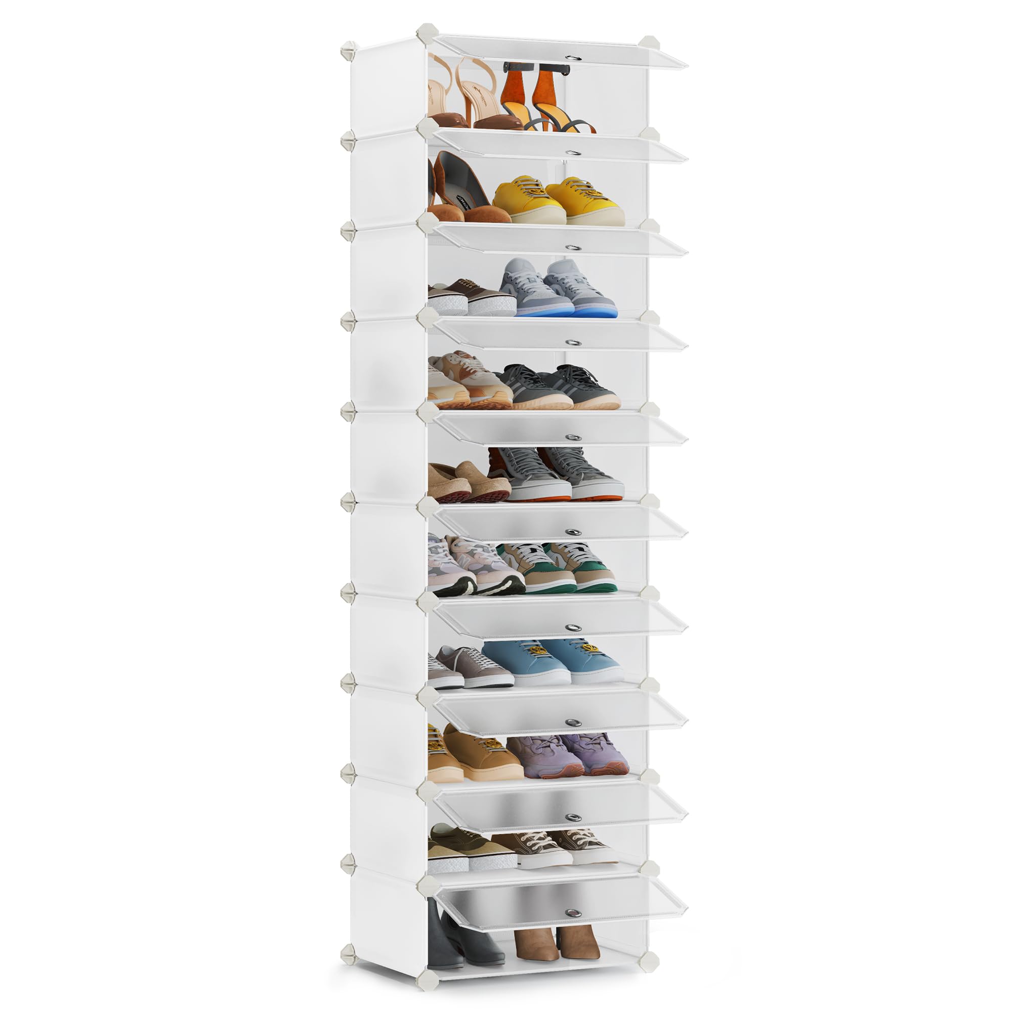 SONGMICS Shoe Rack, Boltless Shelving System, Shoe Organiser, DIY Shelf with Door, PP Plastic, 10 Tiers, White LPC010WH01 โ image 1