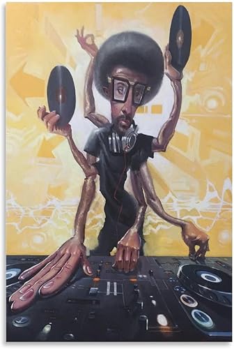 Miniatura 1 de Justin Bua - Póster de arte abstracto negro de DJ de rock, decoración del hogar, póster para colgar en la pared, para dormitorio, pintura