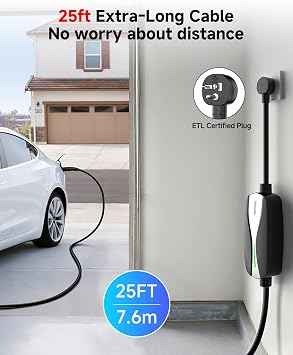 SEGUMA Level 1/2 Tesla Charger, ETL Certified 12A/16A, 25ft Cable, Dual Voltage 240V NEMA 6-20 Plug & 120V NEMA 5-15 Adapter, NACS Connector, Portable Home Electric Car EV Charger for Tesla Y/X/3/S