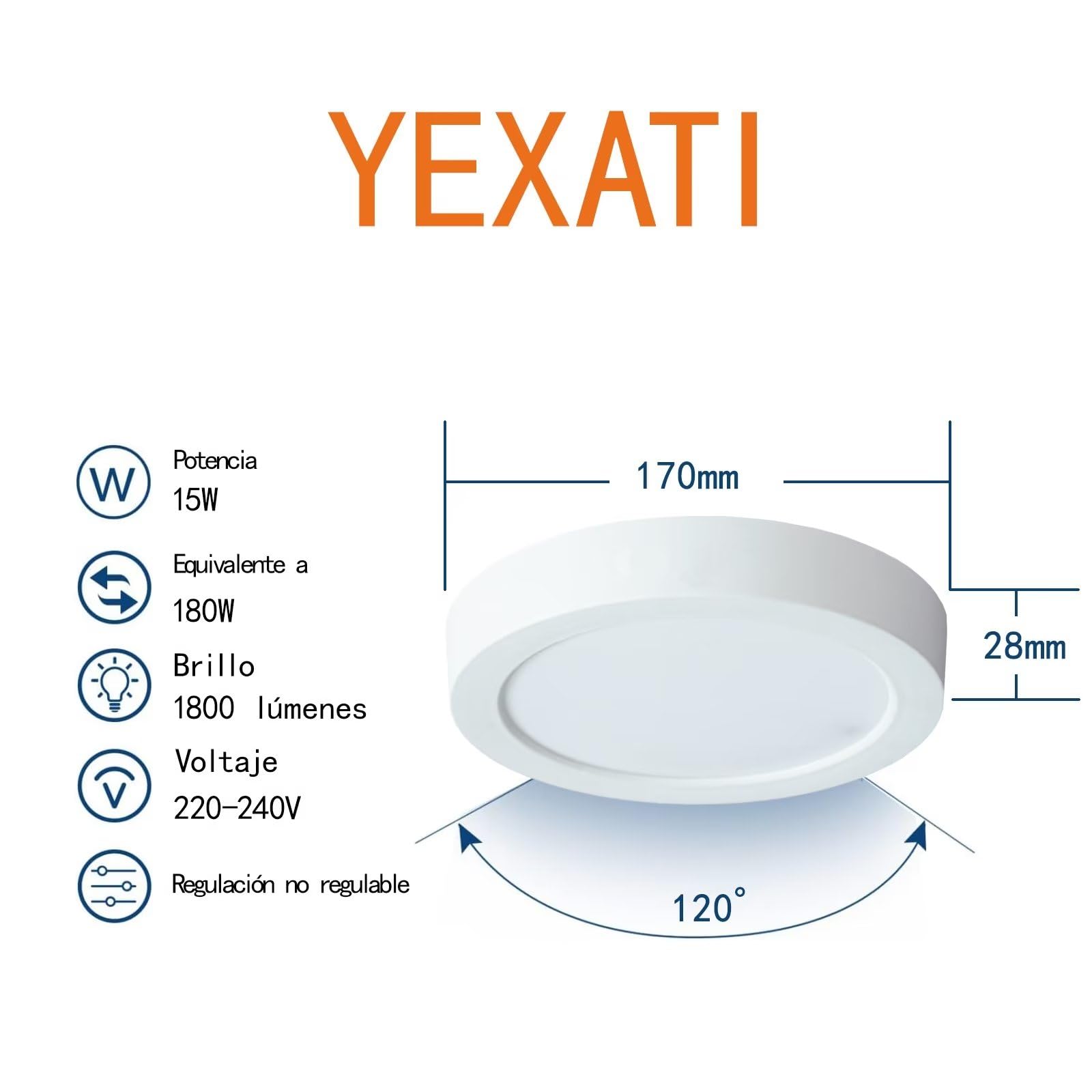 Yexati Pack 6X Panel LED Circular 15W 1800LM, Plafon Superficie LED Redondo (3000K) Color Blanco Calido, IP44 Angulo 120 Driver Incluido. para Dormitorio Cocina Salon Baño Comedor Pasillo 170 * 28Hmm