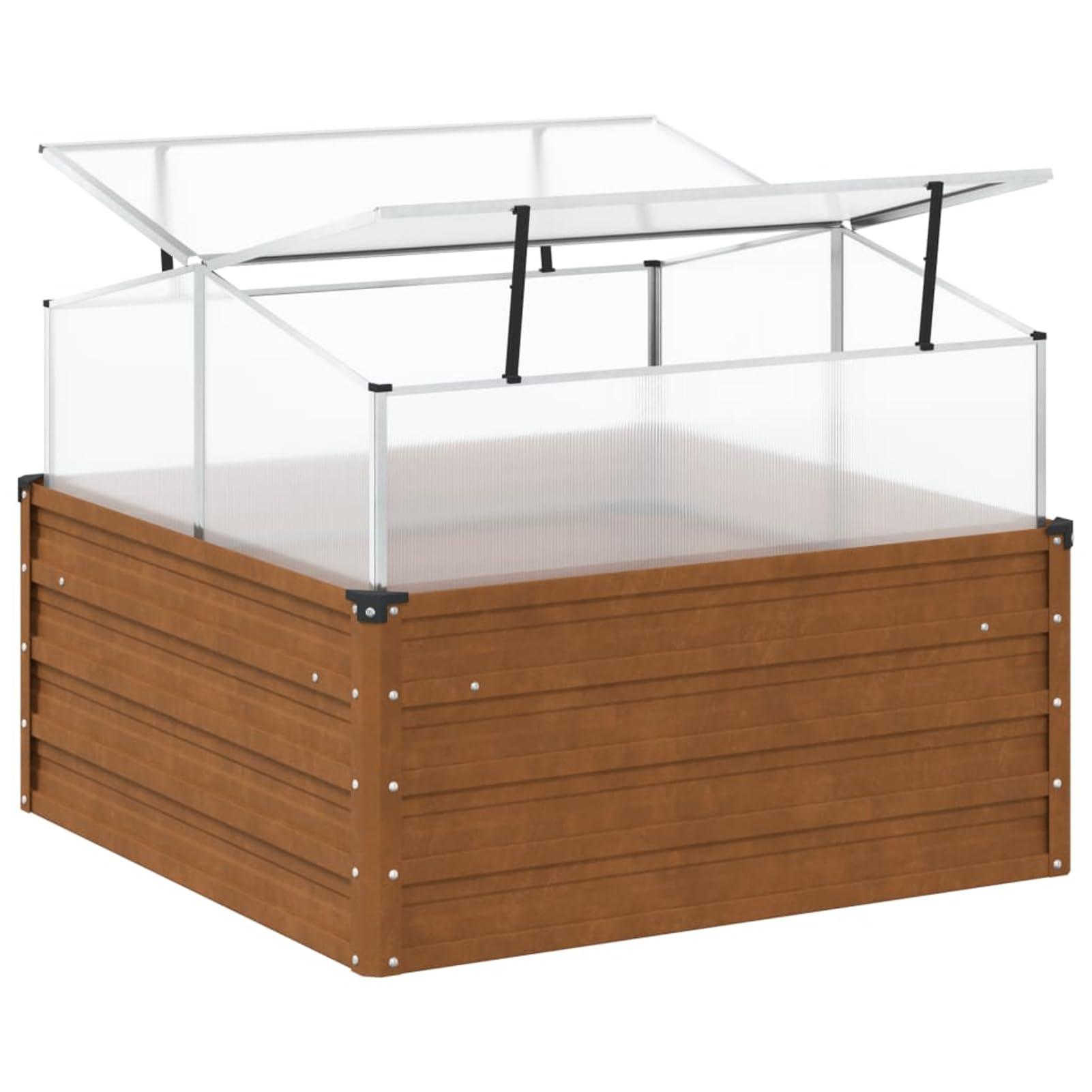 Geecher Fioriera da Giardino con Serra, per Coltivazione Indoor e Outdoor, 100x100x77 cm, in Acciaio corten e Alluminio con Pannello PC, per orto Domestico e Giardinaggio hobbistico
