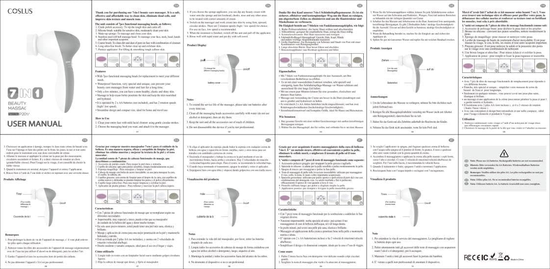COSLUS Elektryczna szczotka do oczyszczania twarzy, IPX7, wodoszczelna szczotka do czyszczenia twarzy z 7 głowicami, głębokie czyszczenie 360°, oczyszczanie twarzy, usuwanie wągrów, peeling