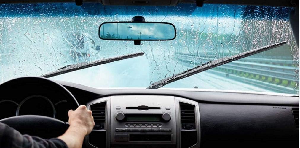 Wipers in action on a rainy windshield