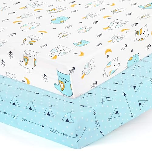 BROLEX - Juego de sábanas elásticas para cuna, paquete de 2 cubrecolchón portátil para cuna para bebés, niños y niñas, tejido de jersey ultrasuave,